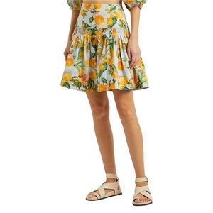 Cara Cara Alessandra Cotton Mini Skirt Size 6 US Citrus Print Blue Tiered